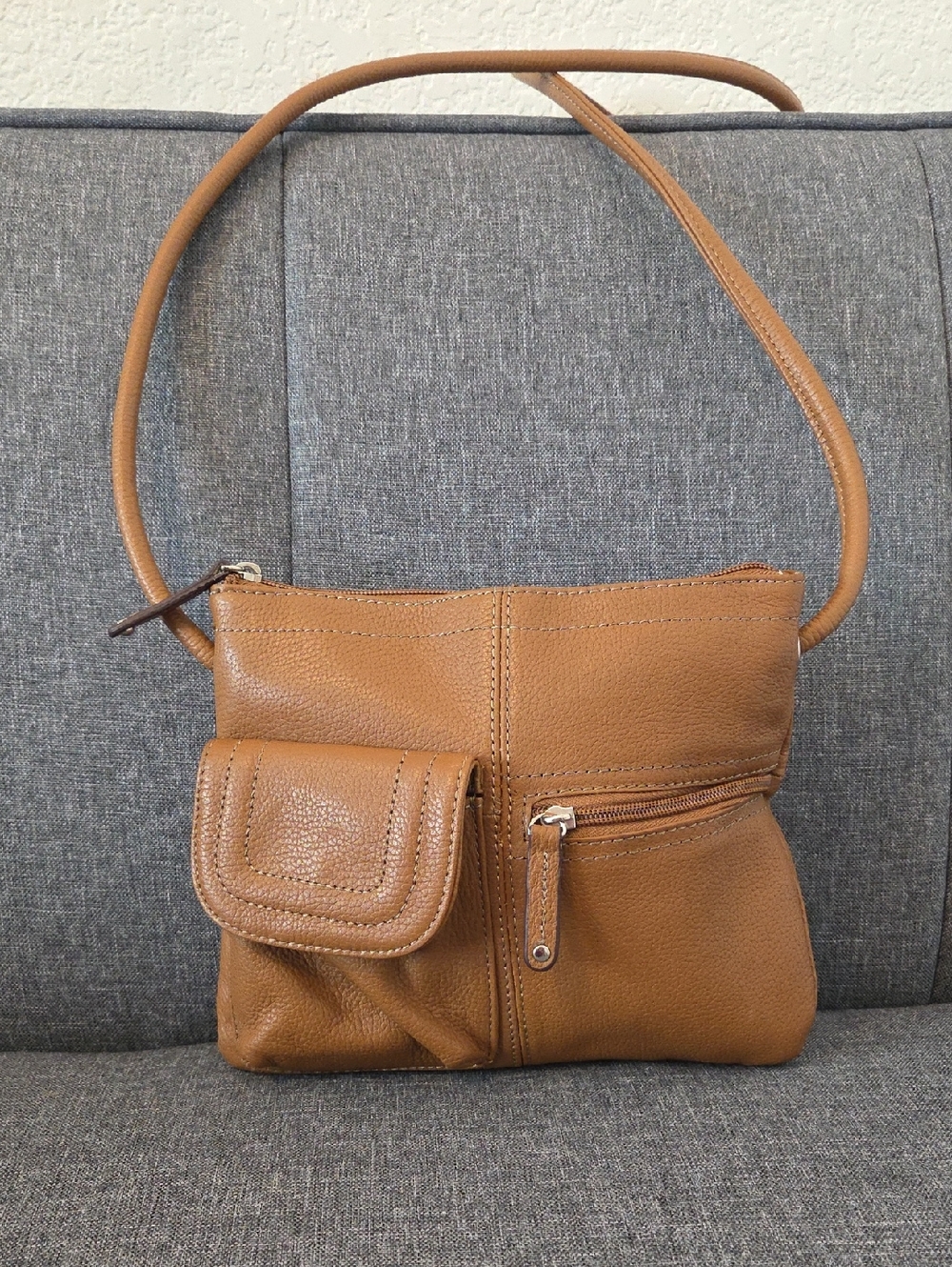 Tignanello Crossbody Shoulder Bag in Brown Pebbled Leather